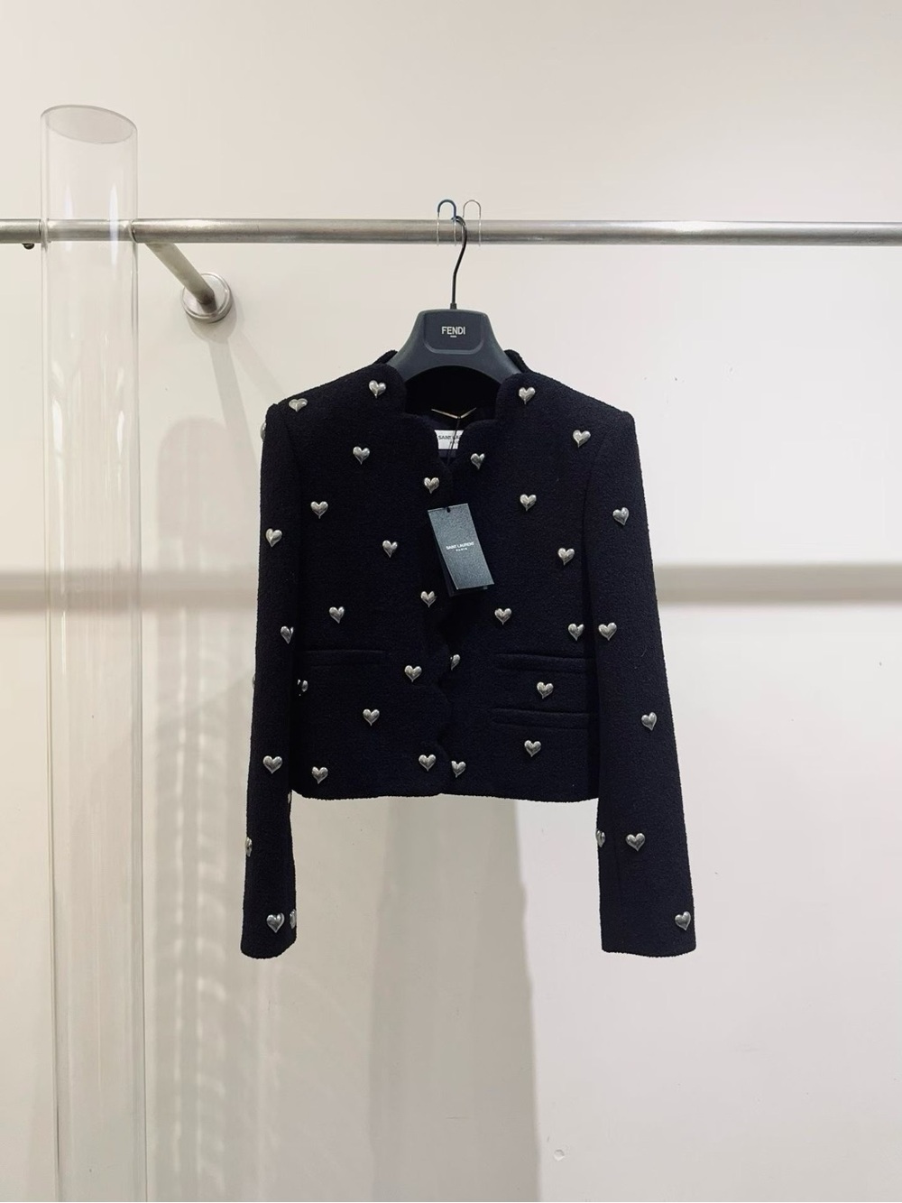 🚩steal Saint Laurent Black Heart-Embellished Tweed Blazer